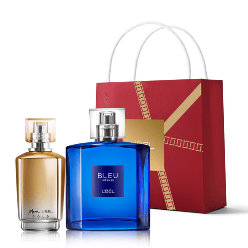 Set perfume femenino Mon L'BEL Gold + perfume masculino Bleu Intense